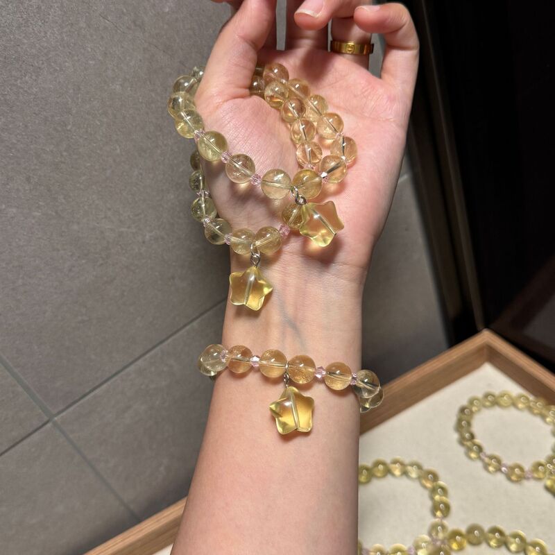 Natural Original A-Grade Citrine Round Bead Bracelet for Women Natural Citrine Star DIY Handmade Accessory Bracelet for Women