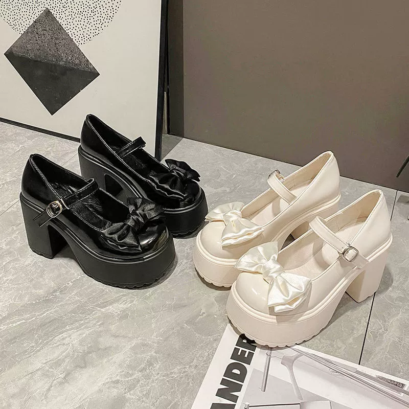 Сладкие туфли на высоком каблуке женские осенние ретро Мэри Джейн толстые каблуки толстые подошвы увеличены и тонкие японские кожаные туфли