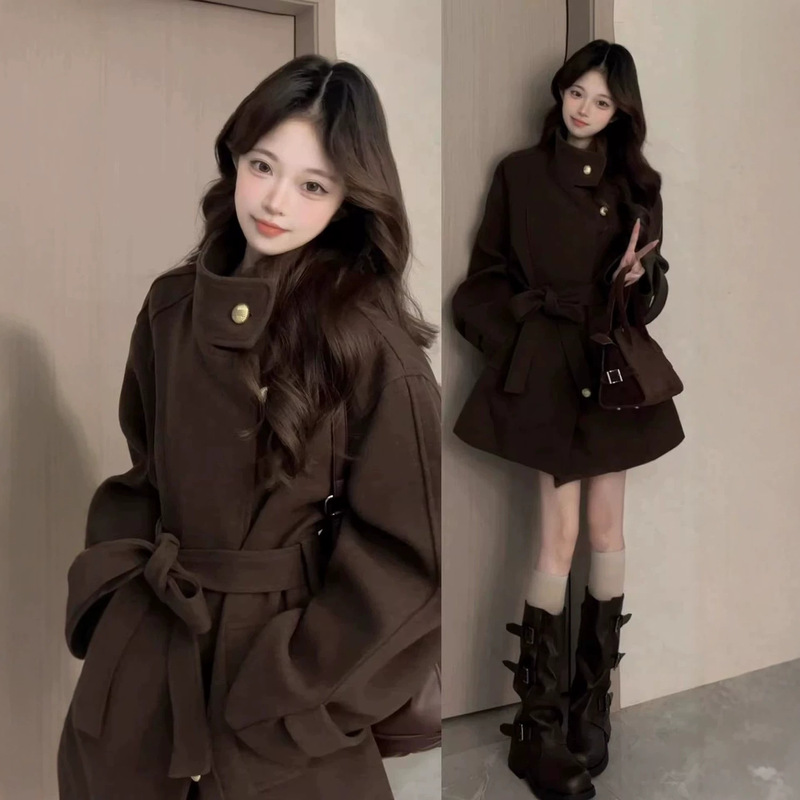 Melard vintage stand-collar heavy wool coat for women, winter high-end design, casual and elegant, suitable for petite figures Melard vintage stand-collar heavy wool coat for women, winter high-end design, casual and elegant, suitable for petite figures