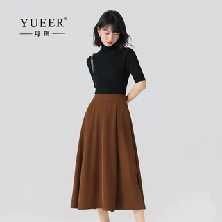 秋冬季新款 a字伞裙高腰显瘦大摆长裙纯色半身裙女