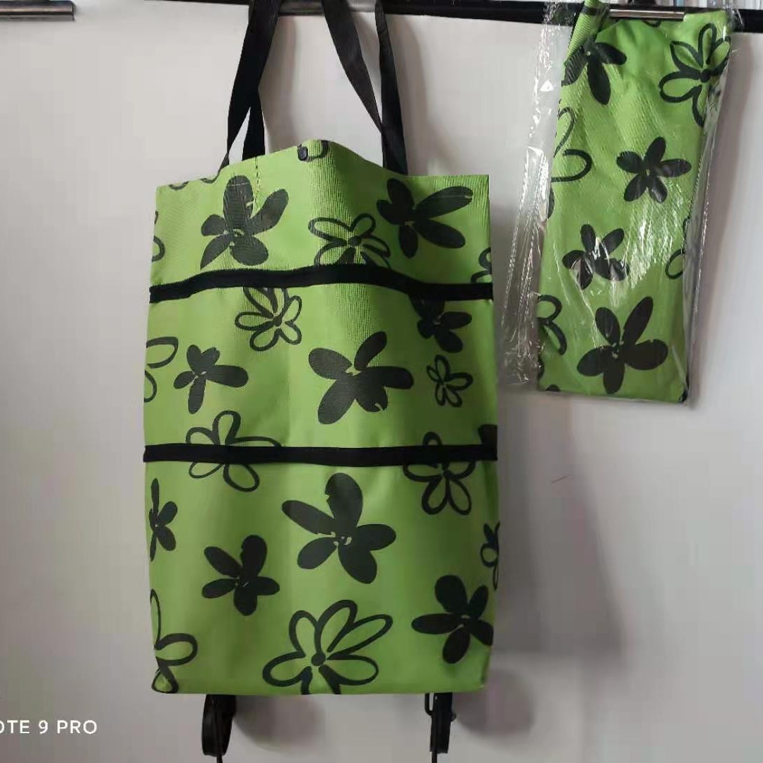 Venta al por mayor bolsa de compras plegable de poliéster carrito de compras portátil supermercado remolcador bolsa rueda bolsa supermercado bolsa