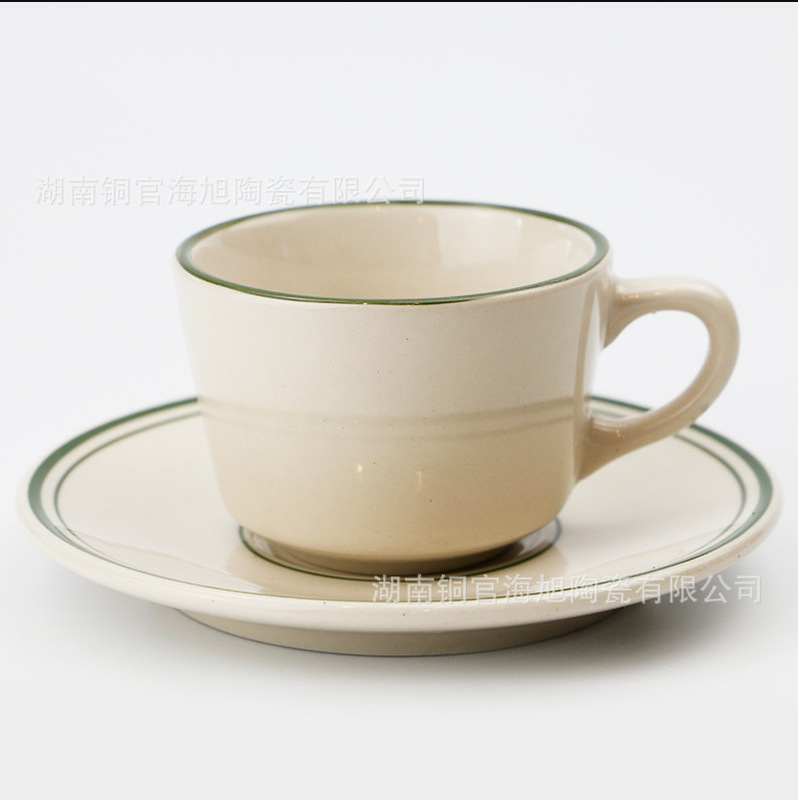 ヨーロッパ式のシンプルな陶磁器の碗の皿の手描きの緑の線の洋食の皿ins風の家庭用の茶碗の野菜の皿の陶磁器の食器|undefined