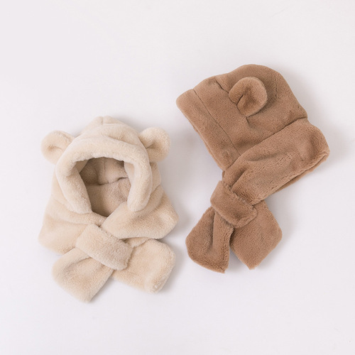 Baby bear winter warm ear protection hat simple boy and girl scarf hat one-piece hat plush hat baby hat