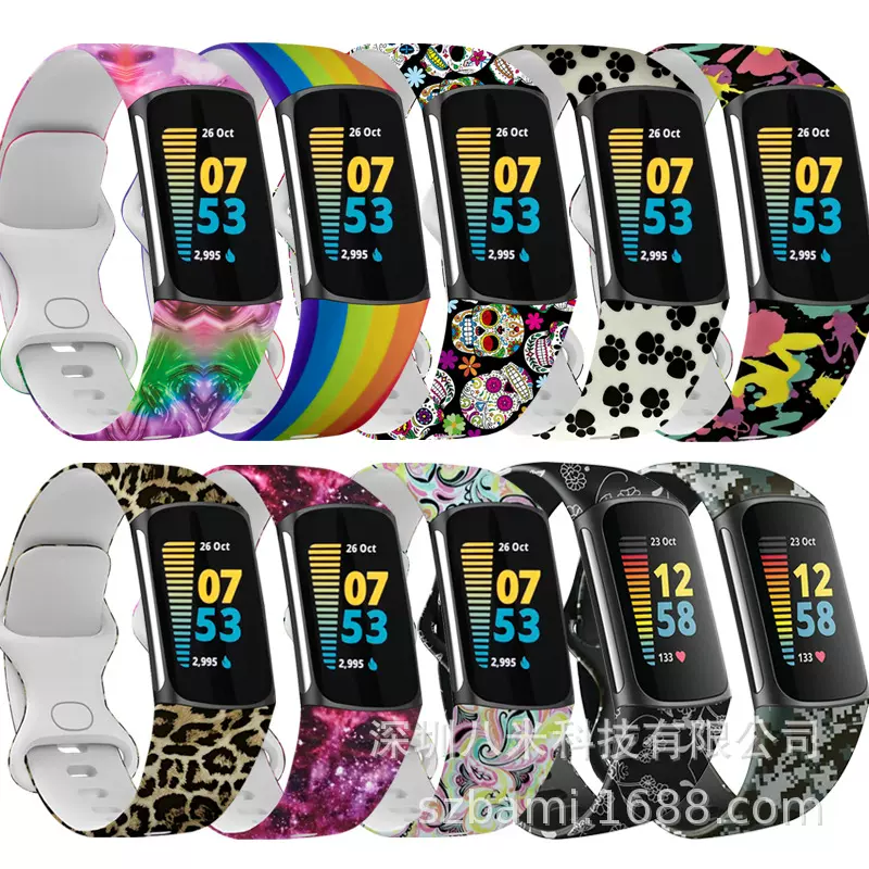 适用fitbit charge6手环官方同款表带 fitbit charge5表带 印花