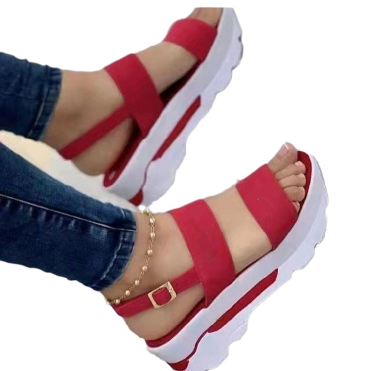 New 2024 Wedge Heel Casual Buckle Beach Shoes Fish Mouth Roman Style Sandals for Women_voghion.com