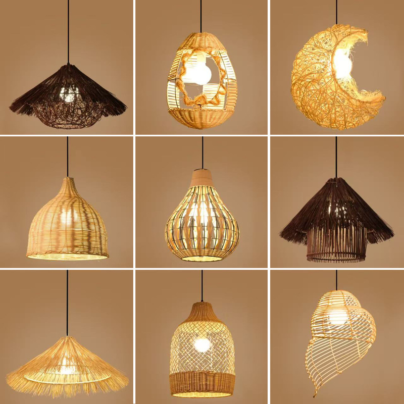 Chinese-Style Rattan Lantern Restaurant Chandelier, Vintage Handmade Weaving, Personalized Homestay, Hot Pot Restaurant, Zen Tea Room