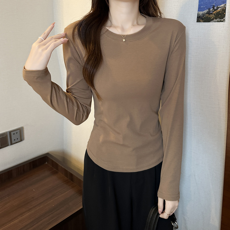 正肩长袖打底衫女内搭秋季新款打底t恤女修身高级感显瘦不规则|undefined