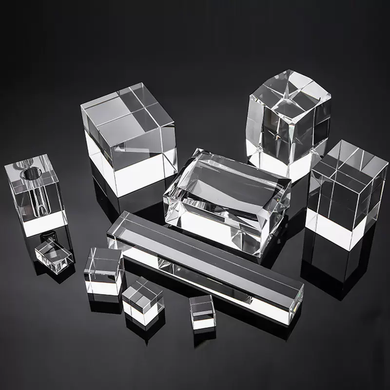 方块水晶石方体3D内雕正长方形立K9透明白胚玻璃底座摆件摆台