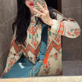 秋冬重工复古提花毛衣女美拉德风花边撞色图案设计高级感时髦上衣