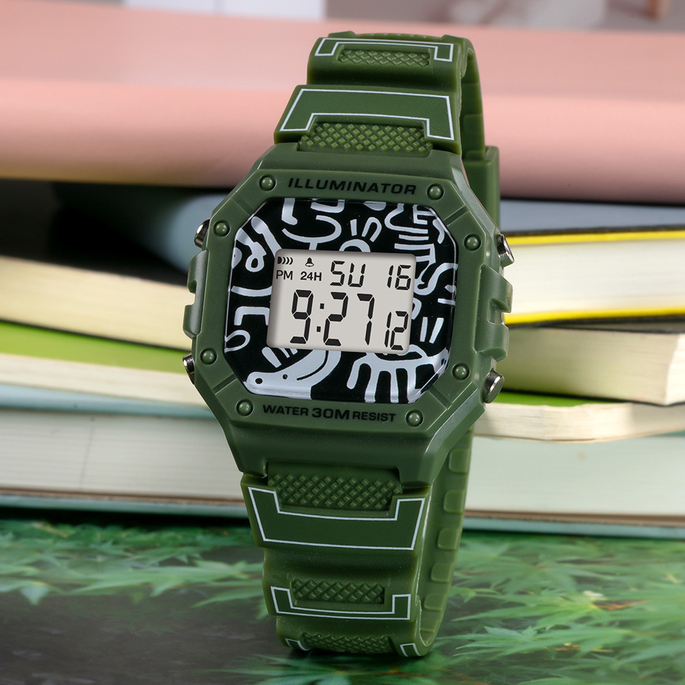 Alto valor facial simple hembra y hembra alarma de estudiantes nocturna reloj electrónico cronógrafo deportivo de escuela secundaria al por mayor