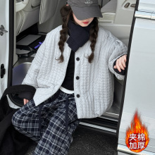 女童加厚夹棉外套2025年新款中大童加绒百搭珩线棉服撞色短款棉衣
