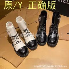 ブーツ風厚底英国太ヒールブーツレザーレースアップ女性の既製ファッションハイスモールバージョンフラットフレグランスブーツマーティン