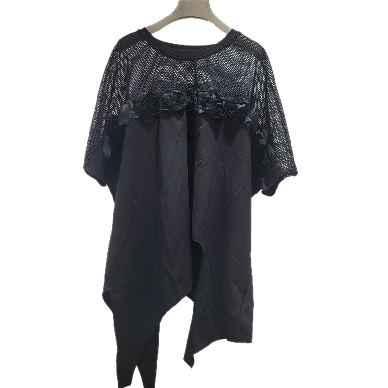 Diseño pesado de camisa de manga corta para mujeres 2026 nuevo estilo coreano flojo flor tridimensional empalme flojo camiseta irregular image 5