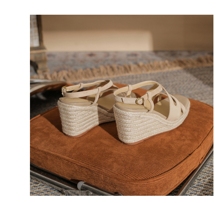 Sandal cao gót nữ hở mũi đế xuồng bọc dây thừng MJ90111 — màu đen chi tiết 21