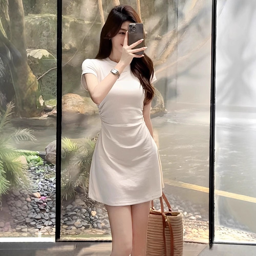 New Chinese Style National Wind Short Sleeve Dress for Women 2025 New Summer Small Figure Waist Slimming A-Line Skirt Summer