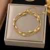 【E70】 Oval beads snake chain bracelet golden color