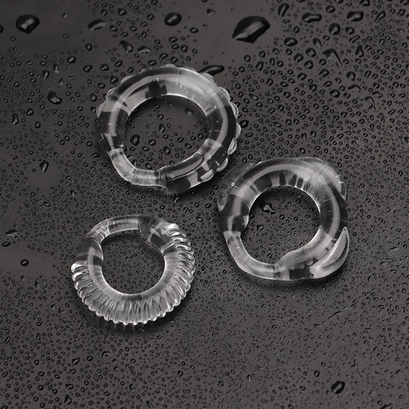 Men’s Textured Triple-Ring Delay Ring, TPE, White, Non-Vibrating — detail image 9