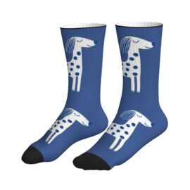 蓝底波点腊肠犬中筒袜跨境爆款北欧简约风个性潮袜