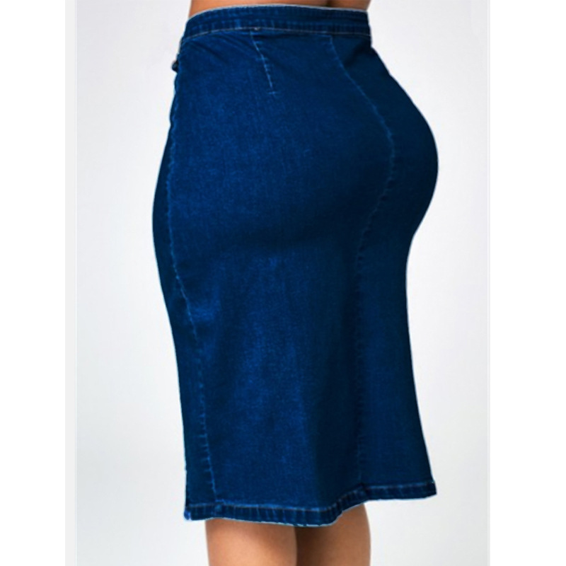 single-breasted high waist denim slit sheath skirt NSGJW137628