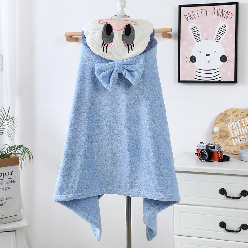 Coral fleece bebé usable Toalla de baño con capucha de dibujos animados capa de los niños Albornoz suave absorbente edredón infantil Toalla de baño