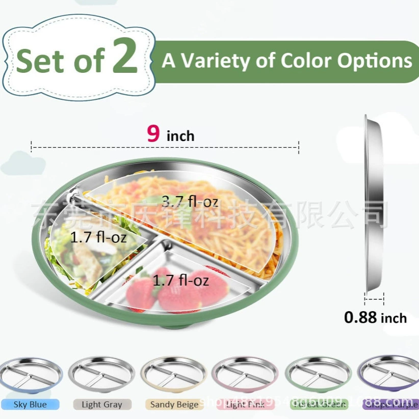 Горячая продажа Новый 304 Нержавеющая сталь Детская тарелка плюс силиконовая присоска Посудомоечная машина безопасная и многоразовая