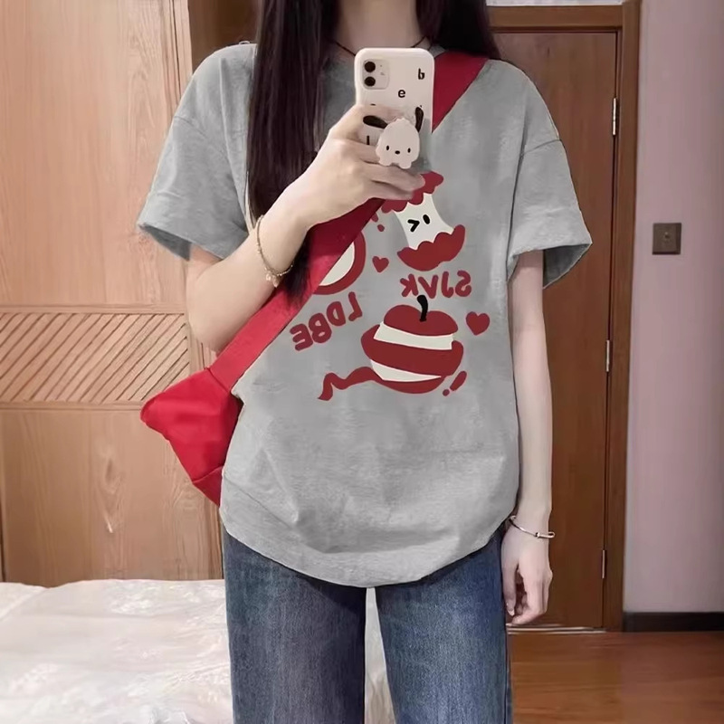 Wholesale Printed Gray Short-Sleeve T-Shirt for Women, 2026 Summer New Style, Loose and Versatile, Unique Design Top Wholesale Printed Gray Short-Sleeve T-Shirt for Women, 2026 Summer New Style, Loose and Versatile, Unique Design Top
