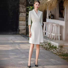 夏季职业连衣裙短袖女艺考生西装裙前台主持人气质正装医美工作服