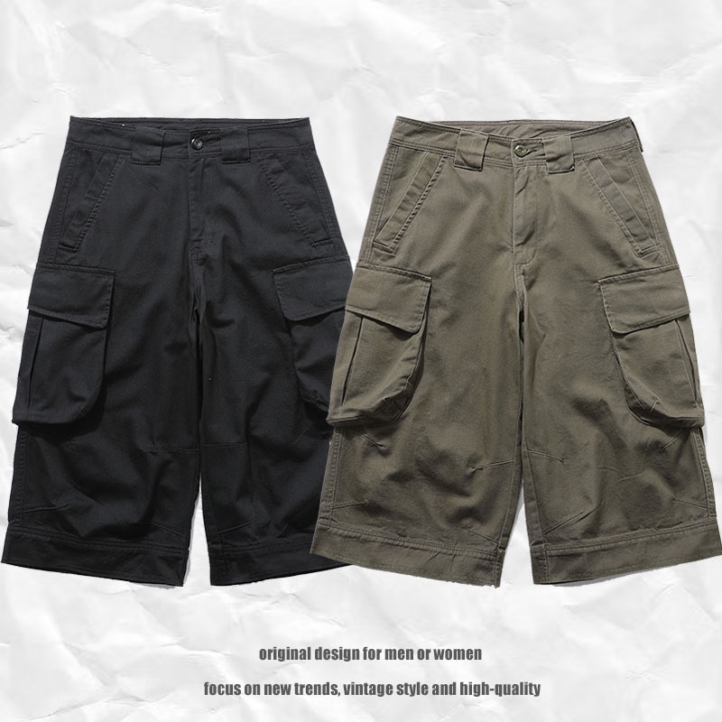 TKPA American Style Vintage Washed Wide-leg Crane Pants Men's and Women's Loose Casual vintage Capri Pants Shorts Trendy Brand