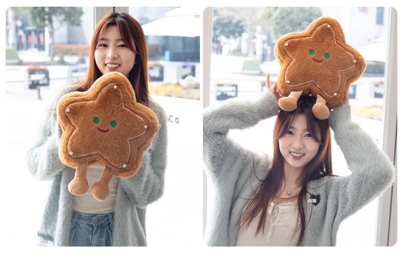 Gemütliches Plüschkissen mit Karamellstern und -baum – Lustiges, von Keksen inspiriertes Weihnachtsgeschenk für Kinder und Jugendliche_voghion.com