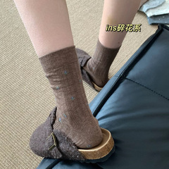 秋冬新款温柔小碎花袜子女士中筒袜ins风百搭堆堆袜日系长筒棉袜