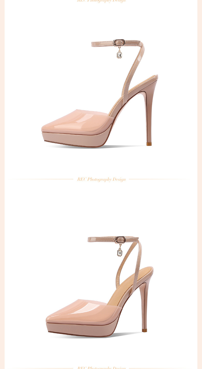 Sandal cao gót nữ bít mũi đế chống thấm da thật phong cách Roman gợi cảm đính đá rhinestone gót nhọn 12 cm — Màu đen chi tiết 4