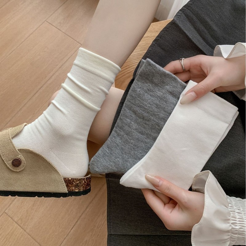 女性用パイルソックス、白いミッドカーフソックス、小さな革靴と合わせた春と秋、黒いソックス、薄い秋と冬の夏のボンレスソックス|undefined