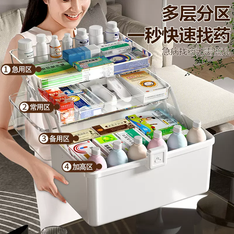 家庭款药箱大容量收纳家用多层防潮医药箱分类整理大号药盒收纳箱