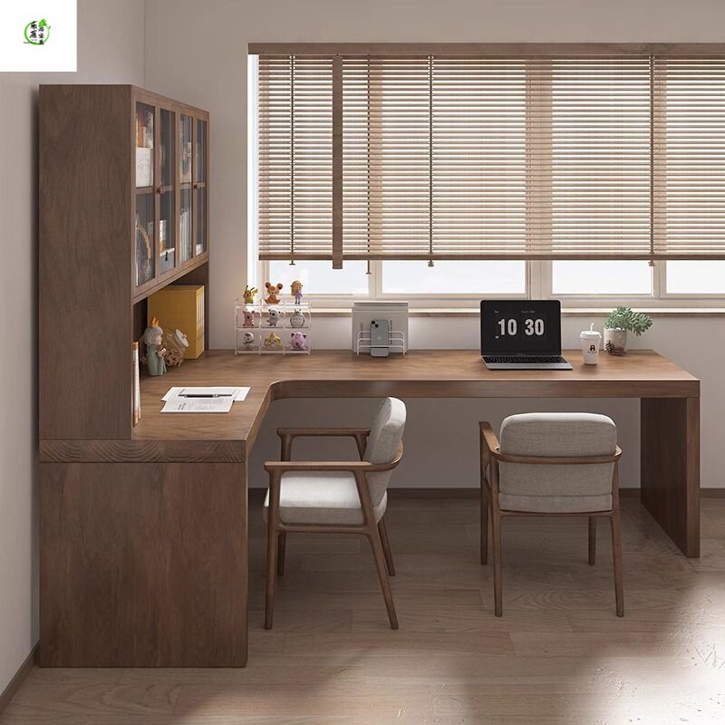 All Solid Wood Corner Desk Bookshelf Bookcase Bedroom Office Student Writing L-Shaped 7 Double Computer Table Corner Wall
