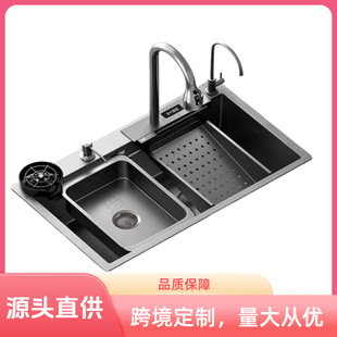 Cross-border Direct Supply Shark Sink Large Single Sink Flying Rain Waterfall Digital Honeycomb Nano Sink Stainless Steel Kitchen Sink