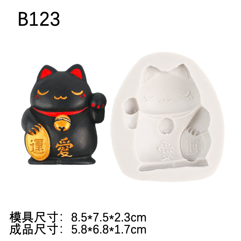Forma de gato afortunado molde de silicona chocolate fondant pastel decoración dibujos animados animal aromaterapia decoración de yeso modelo
