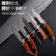 跨境专供大马士革纹户外刀锻打高硬度直刀多功能锋利随身露营小刀