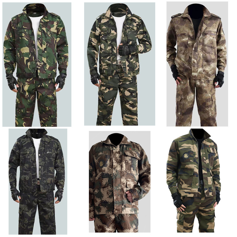 Camouflage Suit Military Training Uniform Men's Military Training Construction Site Auto Repair Welder Thickeneded Wear-Resistant Work Clothes Labor Insurance Clothing Wholesale