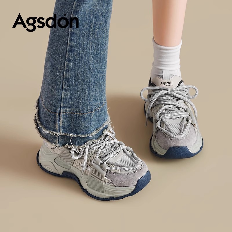 Augu Shi Deng zapatos de base gruesa para padres y mujeres 2026 nuevos zapatos casuales de primavera pareja gris zapatos deportivos para correr