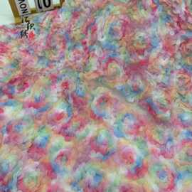满幅多色彩色配色立体玫瑰花网纱面料婚纱礼服童装裙装面料