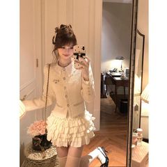 套装女2025秋季新款富家千金小香风娃娃领修身短款外套蛋糕半身裙