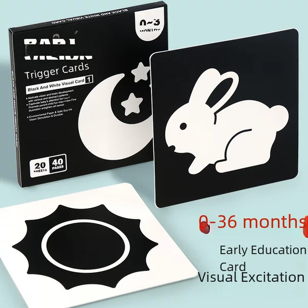Cross-Border Kidsren's Paper Early Education Cognitive Learning Card 3+ Baby Educational Fun Enlightenment Black and White Card Visual Stimulation