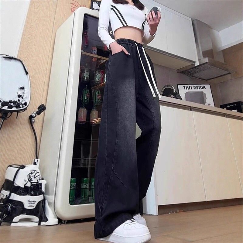 Elastic Waist Drawstring Wide-Leg Jeans for Men and Women, Spring & Fall American Fashion Brand Washed Scimitar Pants, Drapedy Casual Pants Elastic Waist Drawstring Wide-Leg Jeans for Men and Women, Spring & Fall American Fashion Brand Washed Scimitar Pants, Drapedy Casual Pants