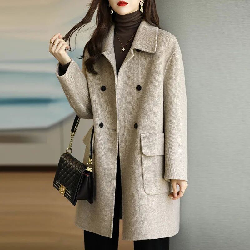 Padded Lapel Wool Coat for Women 2025 Autumn/Winter New Thickened Korean Style Slim Fit Mid-Length Woolen Coat