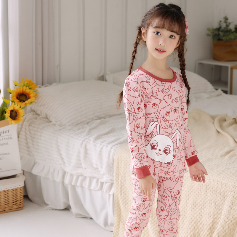 Boys' Autumn Cotton Thermal Underwear Set Girls' Cotton Thermal Underwear Children's Full Cotton Sweater Warm Pajamas for Older Children Autumn and Winter Sleepwear