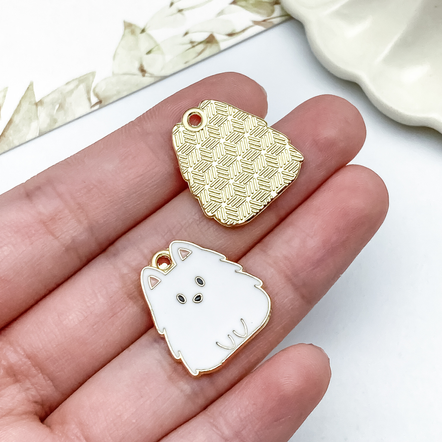 23489-YP-kc金白色滴油锌合金动物炸毛小狗20x18