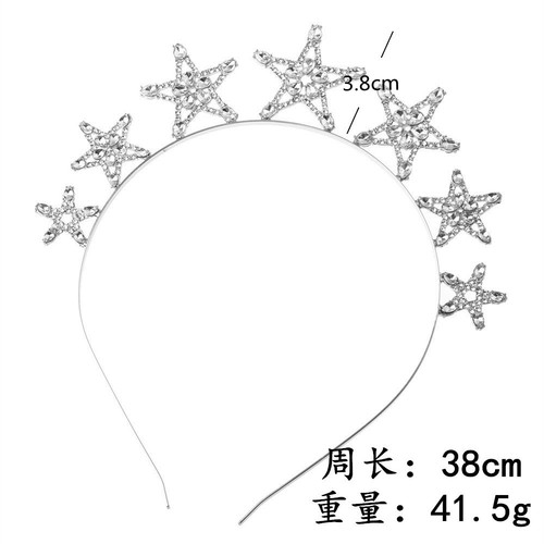 欧美跨境新娘饰品头箍 五角星星立体发箍 锆石发圈头饰 发饰批发