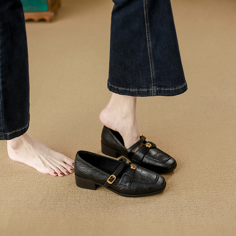 Soft Model~Soft Leather Vintage Mary Jane Women's With A Buckle Strap, Loafers, Mid-heel Soft-soled French-style Single_vogvips.com