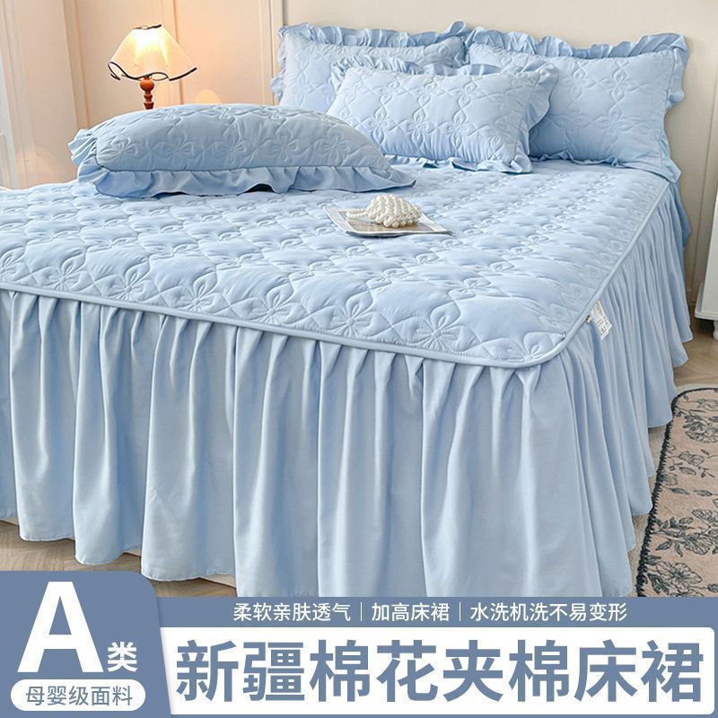 A类床裙100新疆棉花夹棉床群遮丑下摆加厚床单棉料棉料防滑防尘罩|undefined