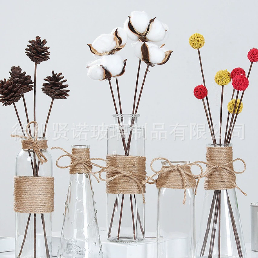 Креативная Скандинавская стеклянная ваза Европейский цветок украшение дома прозрачная гидропонная Цветочная композиция пеньковая веревка ваза для сушеных цветов оптом